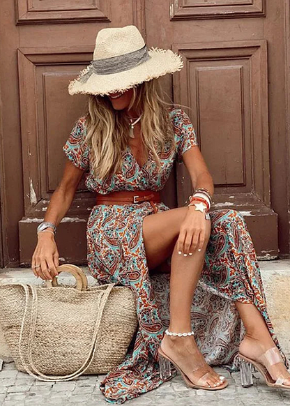 Justine | Long Belted Boho Dress