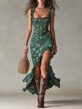 Zara | Ruched Floral Bohemian Split Maxi Dress