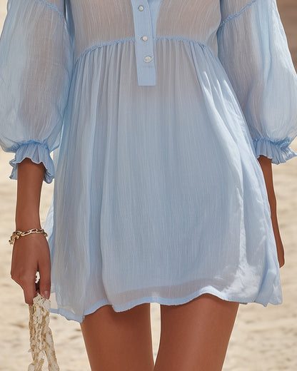 Isadora | Embroidered Button-Front Short Dress