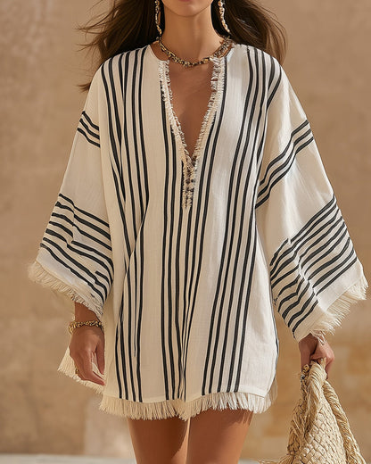 Isadora | Vertical Stripe Linen Tunic Dress