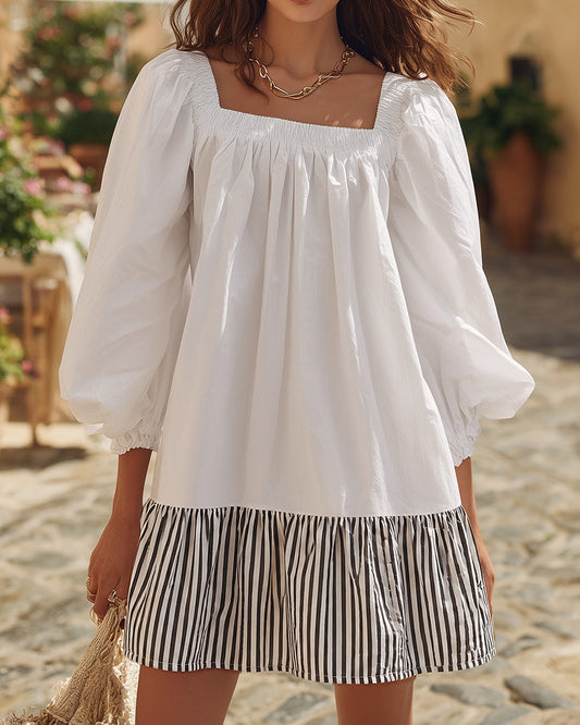 Iselle | Striped Square-Neck Short Dress