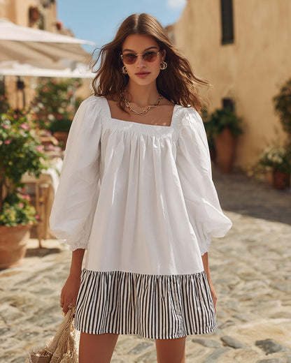 Iselle | Striped Square-Neck Short Dress