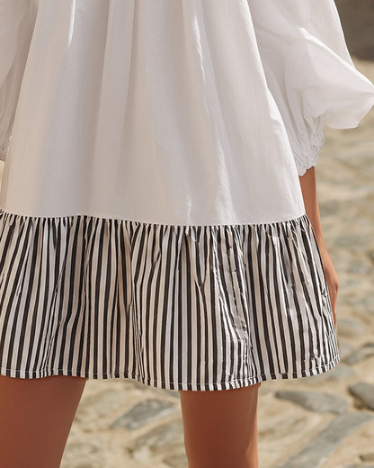 Iselle | Striped Square-Neck Short Dress