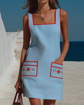 Isolde | Embroidered Colorblock Short Dress