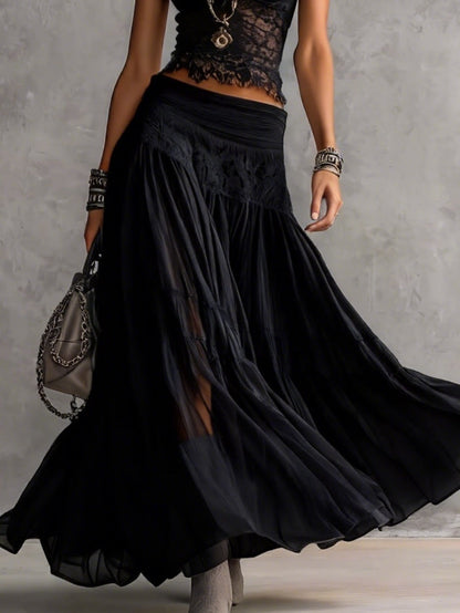 Adelina | Black Lace Set and Pleated Skirt Dress