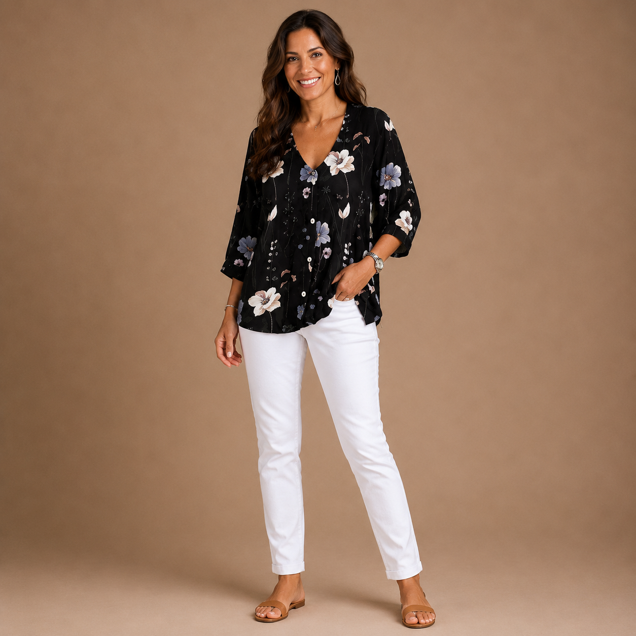 JOANNE | Printed Button Tunic Top