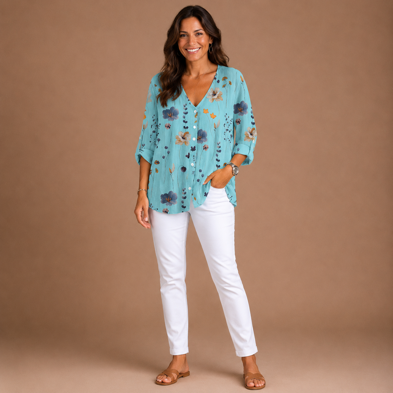 JOANNE | Printed Button Tunic Top