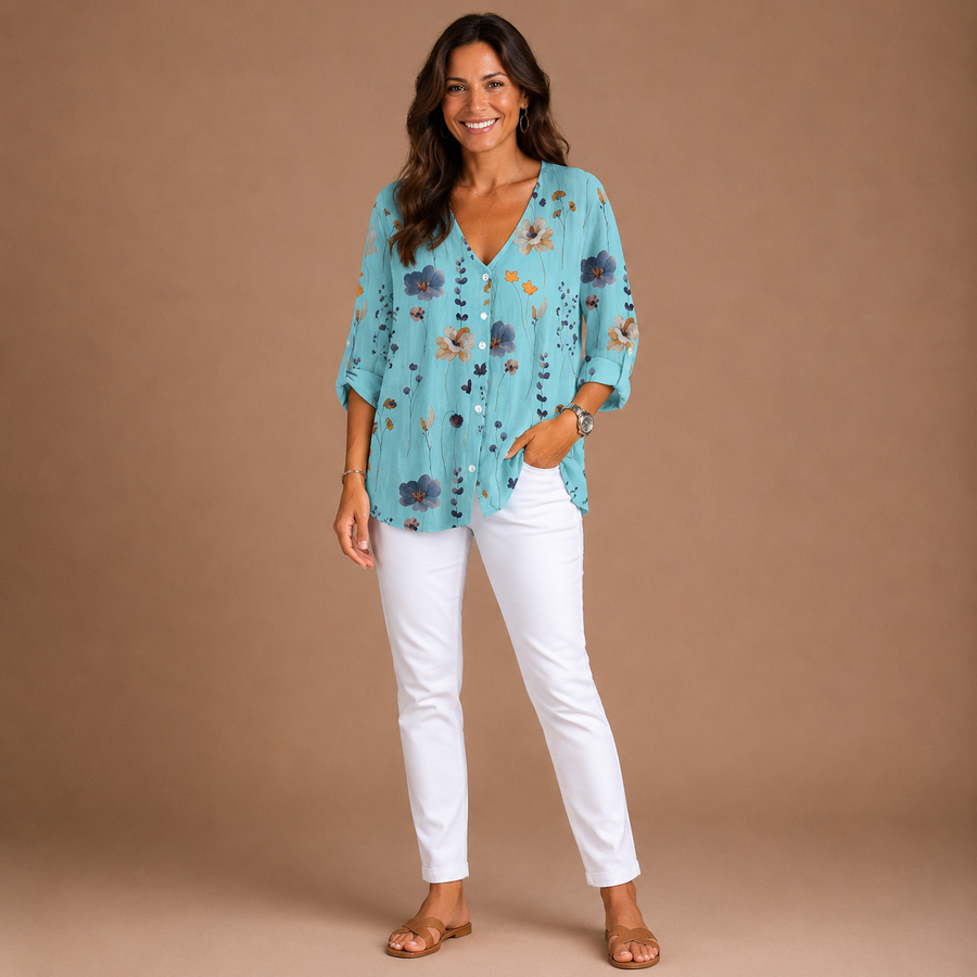 JOANNE | Printed Button Tunic Top