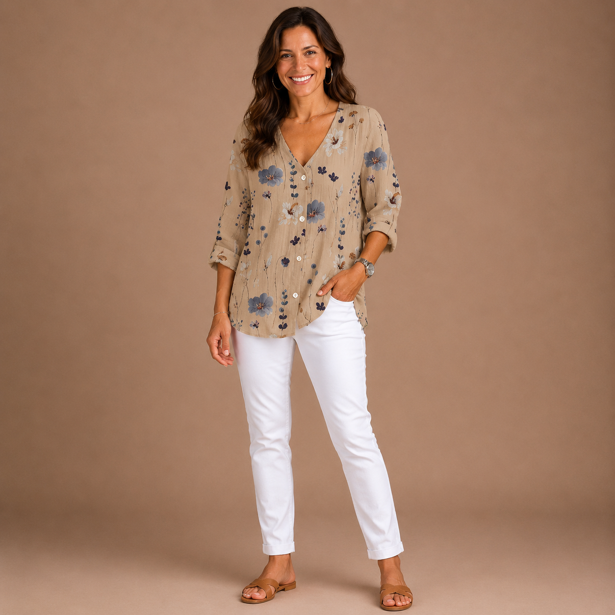 JOANNE | Printed Button Tunic Top