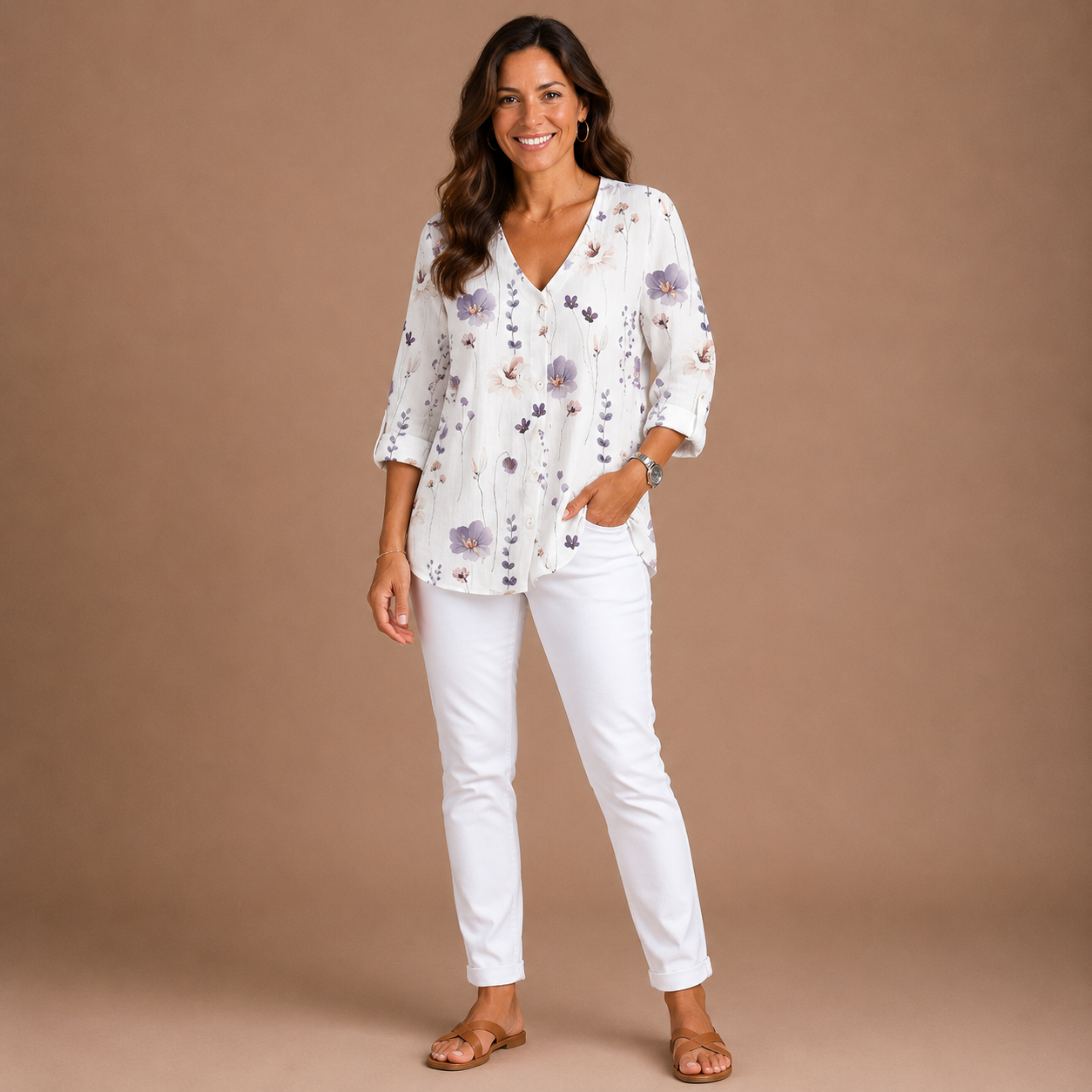 JOANNE | Printed Button Tunic Top