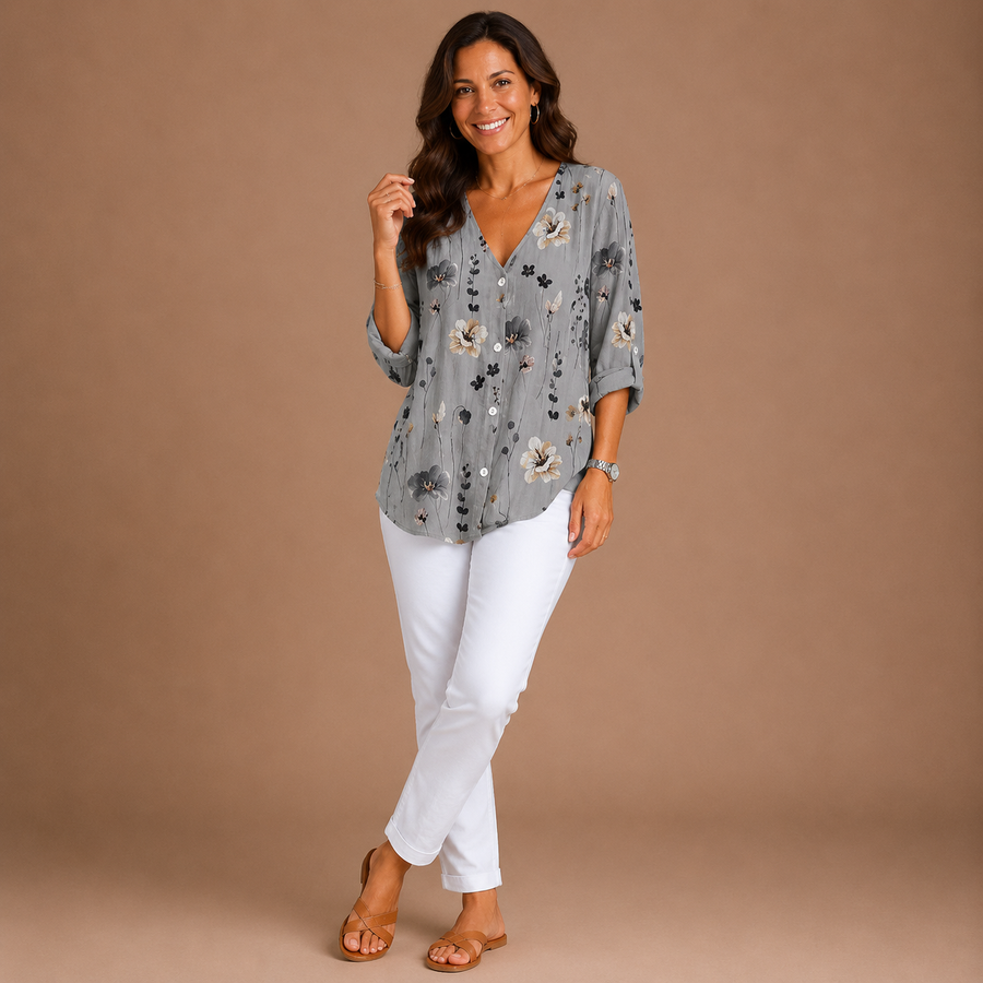 JOANNE | Printed Button Tunic Top