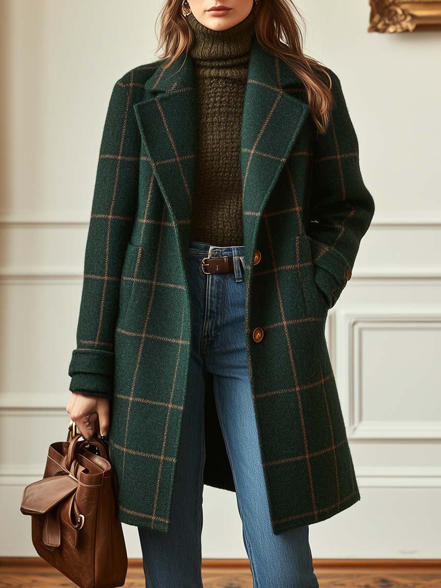 Elowen | Timeless Plaid Wool Long Coat