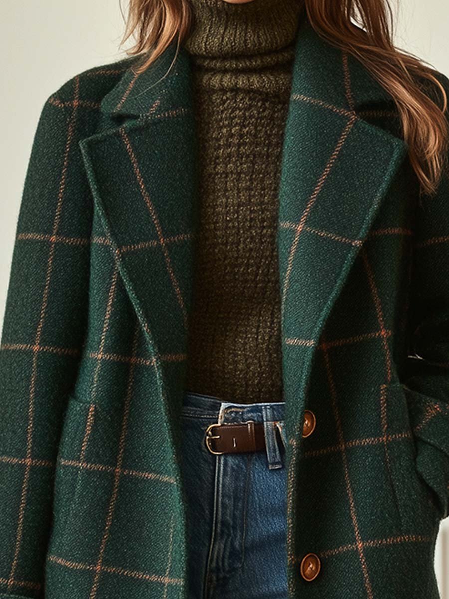 Elowen | Timeless Plaid Wool Long Coat