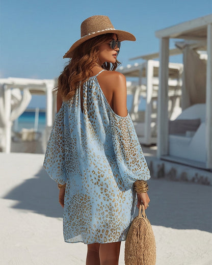 Leopard | Off-Shoulder Chiffon Mini Dress