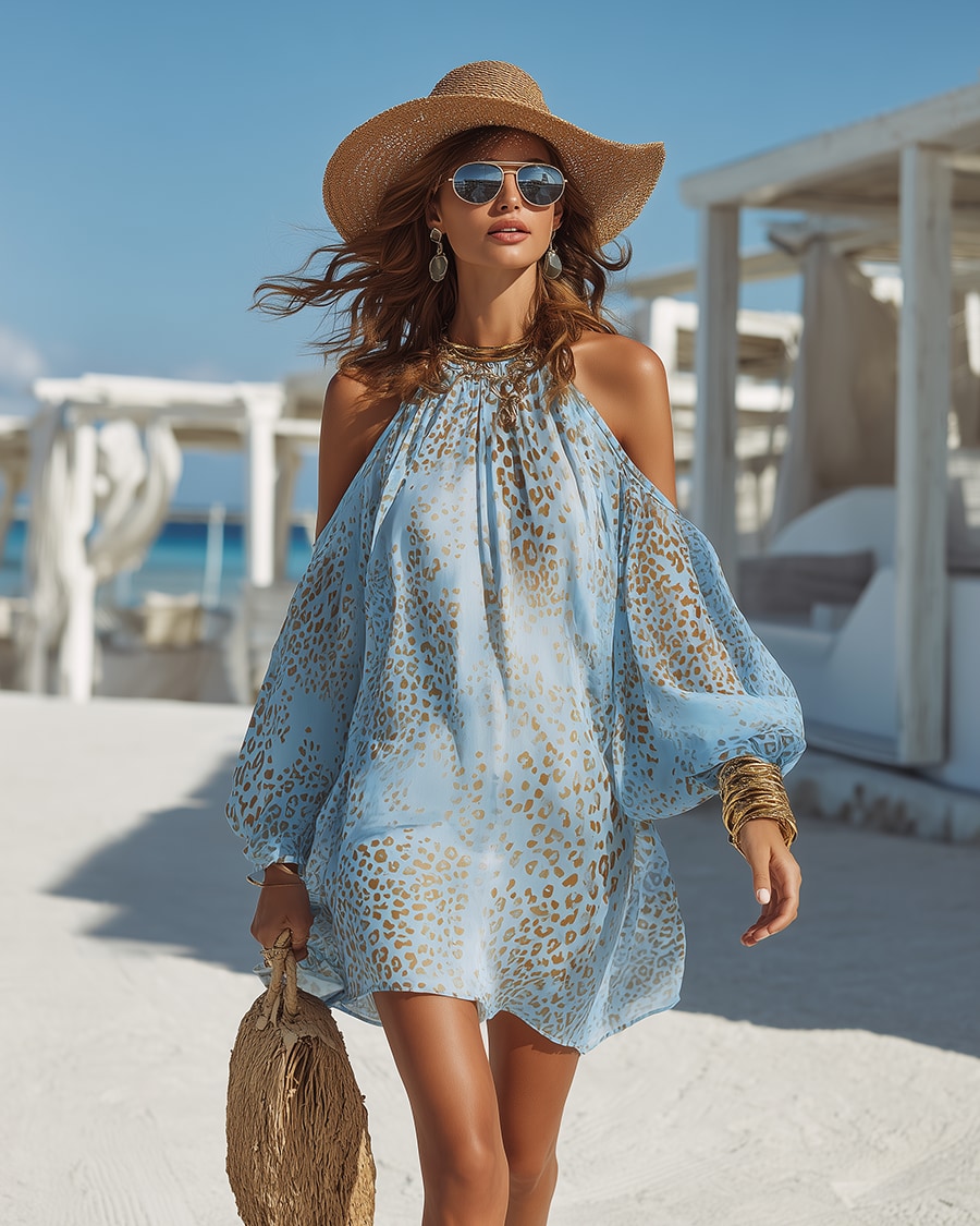 Leopard | Off-Shoulder Chiffon Mini Dress