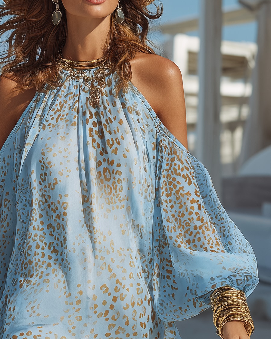 Leopard | Off-Shoulder Chiffon Mini Dress