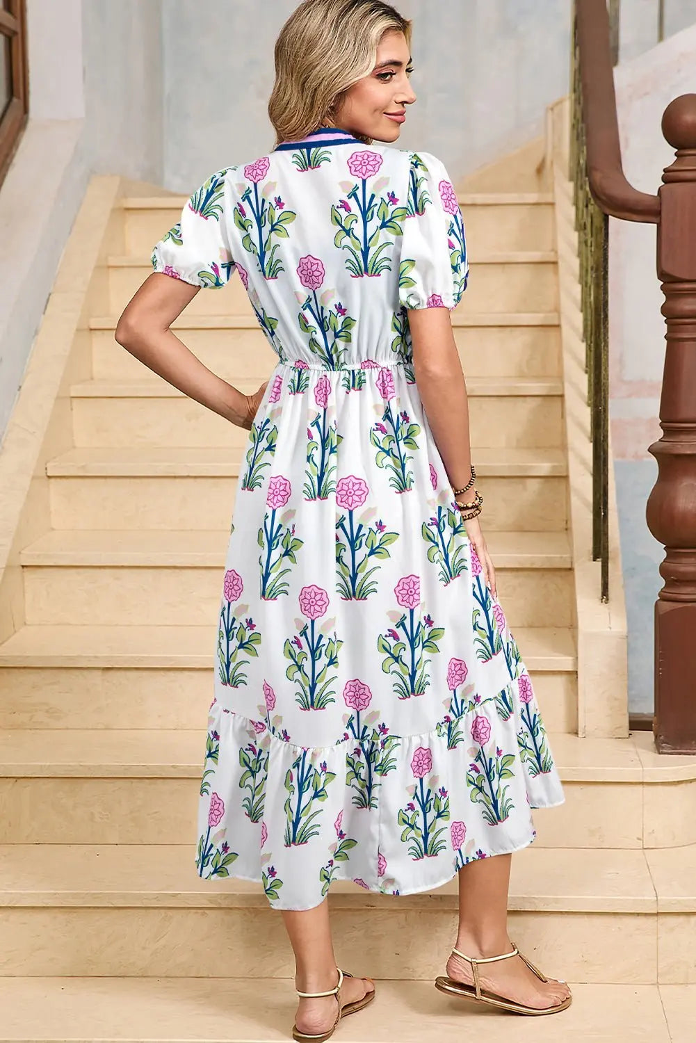 Tessa | Boho Ruffle Puff-Sleeve Midi Dress