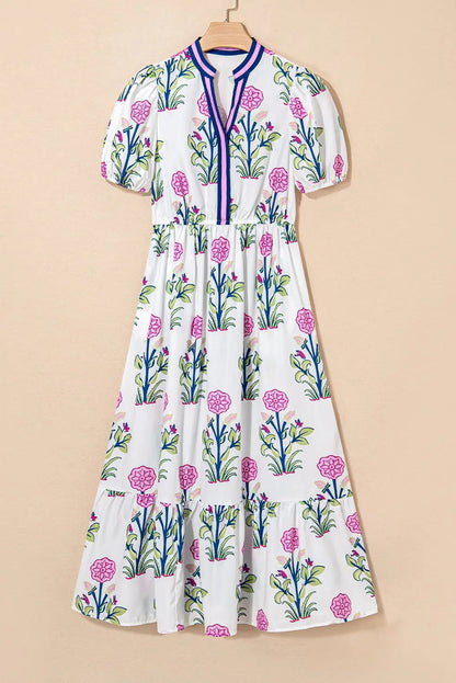 Tessa | Boho Ruffle Puff-Sleeve Midi Dress