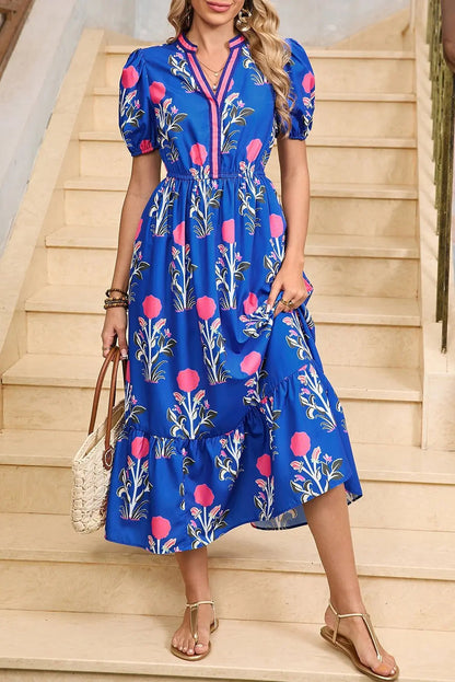 Tessa | Boho Ruffle Puff-Sleeve Midi Dress
