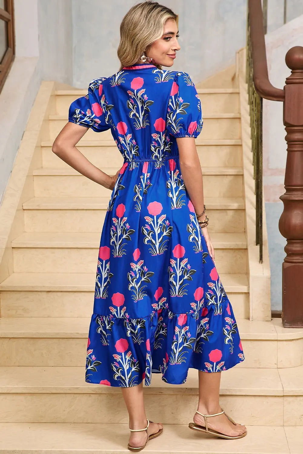 Tessa | Boho Ruffle Puff-Sleeve Midi Dress