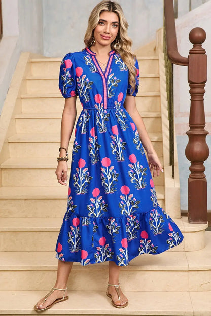 Tessa | Boho Ruffle Puff-Sleeve Midi Dress