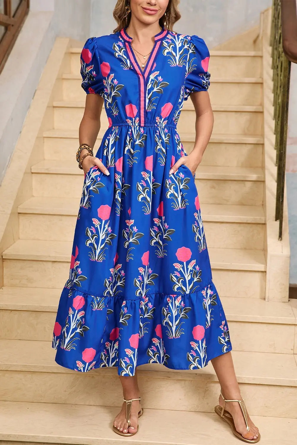 Tessa | Boho Ruffle Puff-Sleeve Midi Dress