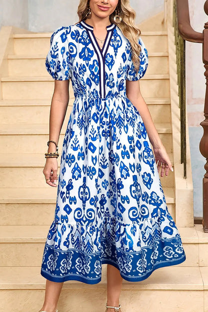 Tessa | Boho Ruffle Puff-Sleeve Midi Dress