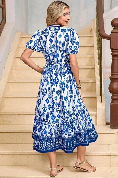 Tessa | Boho Ruffle Puff-Sleeve Midi Dress