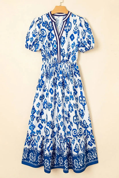 Tessa | Boho Ruffle Puff-Sleeve Midi Dress