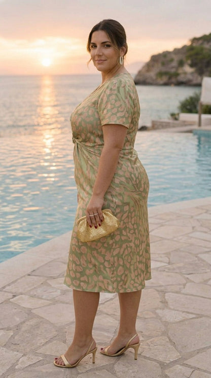 Draped Button Midi Dress