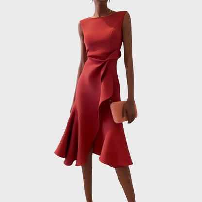 Katarina | Ruched Asymmetric Midi Dress - women's dress