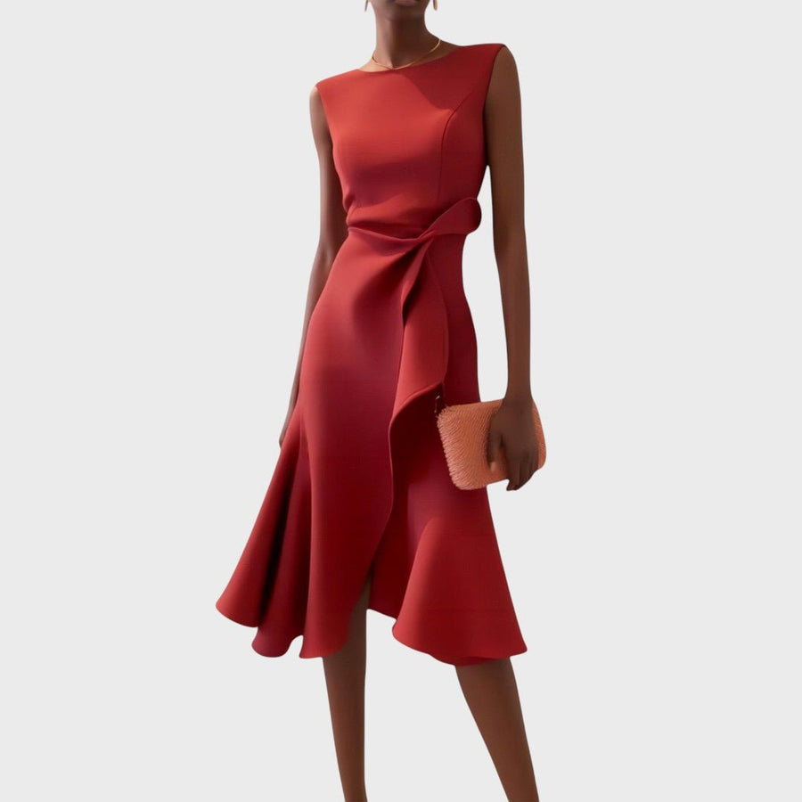 Katarina | Ruched Asymmetric Midi Dress - women's dress
