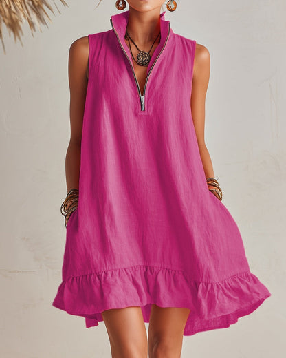 Nerea | Orange Linen High-Neck Mini Dress