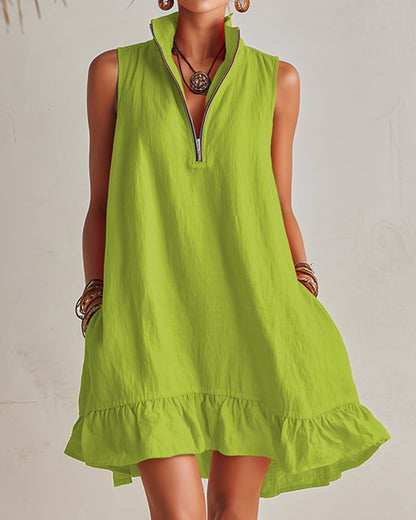 Nerea | Orange Linen High-Neck Mini Dress