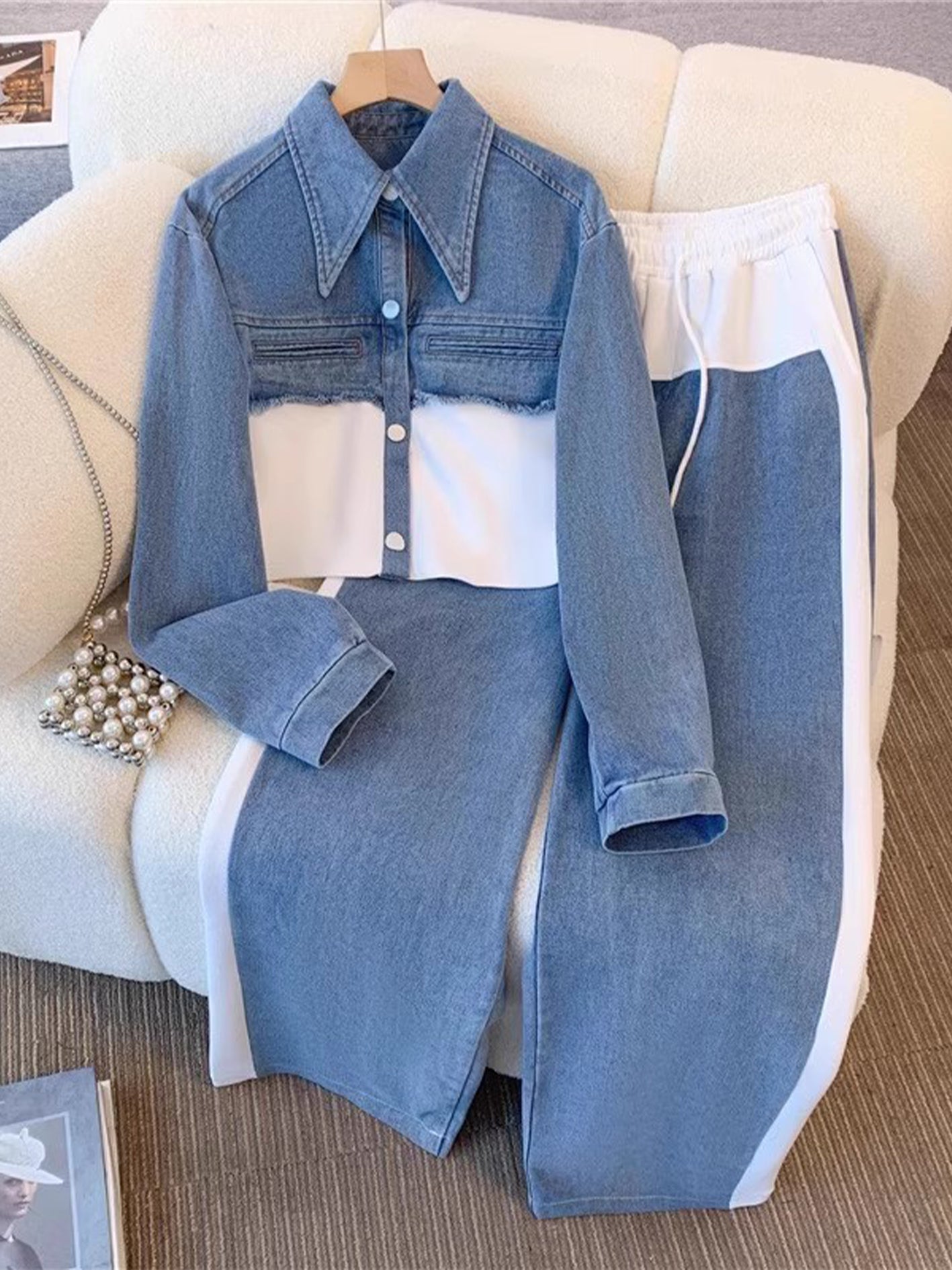 Holbrook | Color-Block Cropped Jacket & Wide-Leg Pants Set