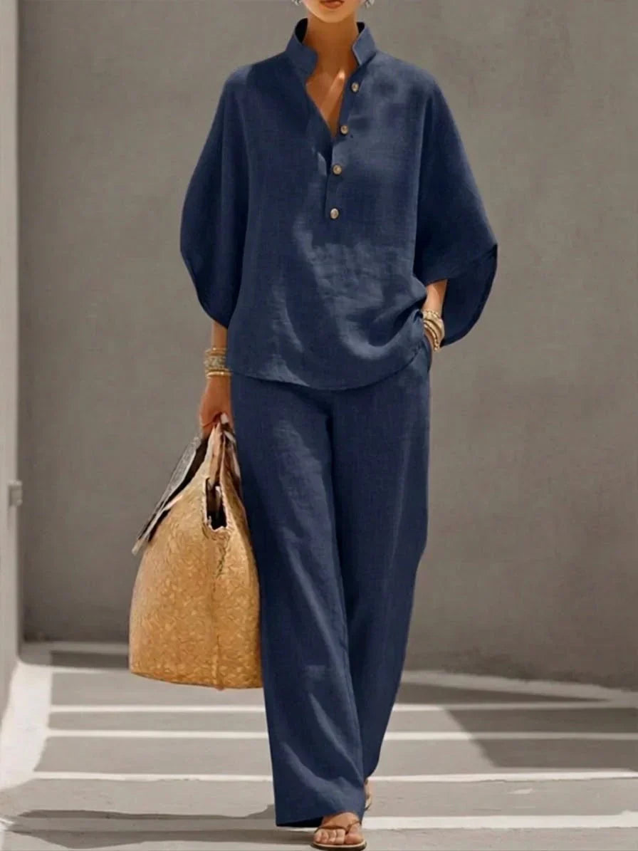 Sophie | Linen-Look Batwing Sleeve Wide-Leg Pants Set