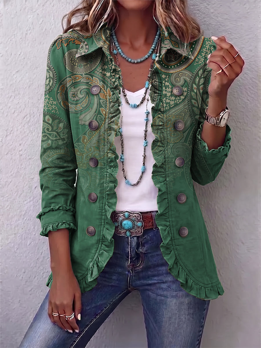 Jemara | Bohemian Paisley Print Ruffled Jacket