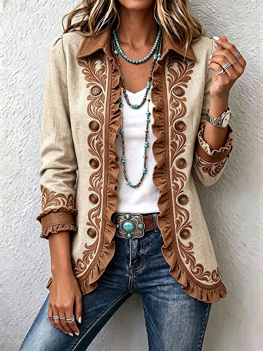 Dawncroft | Vintage Bohemian Floral Ruffled Jacket