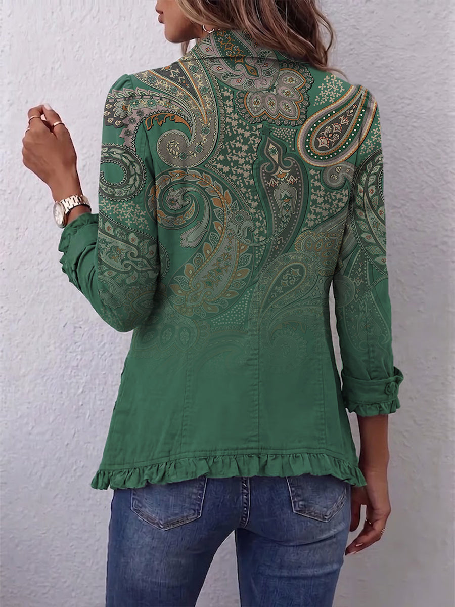 Jemara | Bohemian Paisley Print Ruffled Jacket