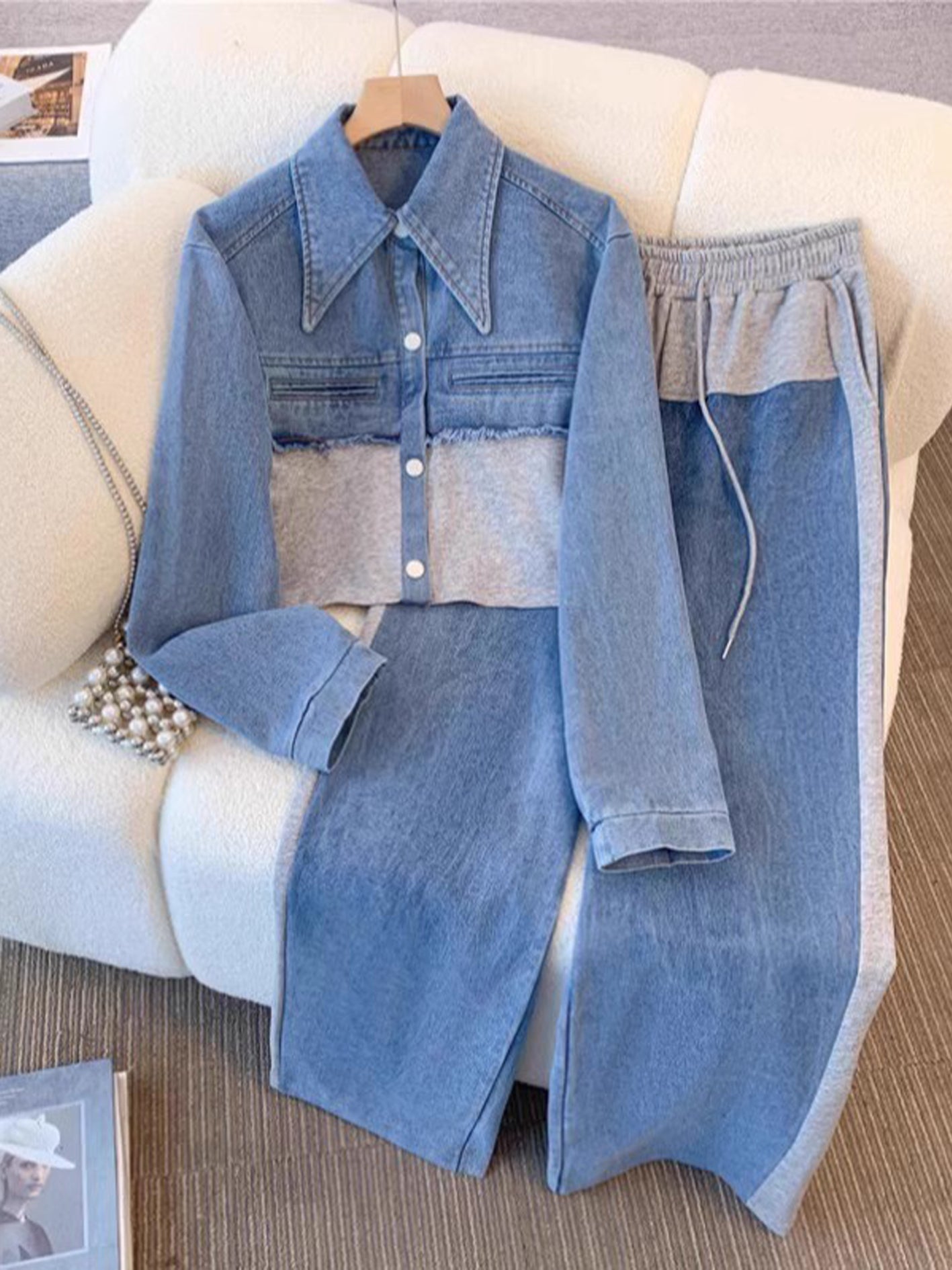 Holbrook | Color-Block Cropped Jacket & Wide-Leg Pants Set