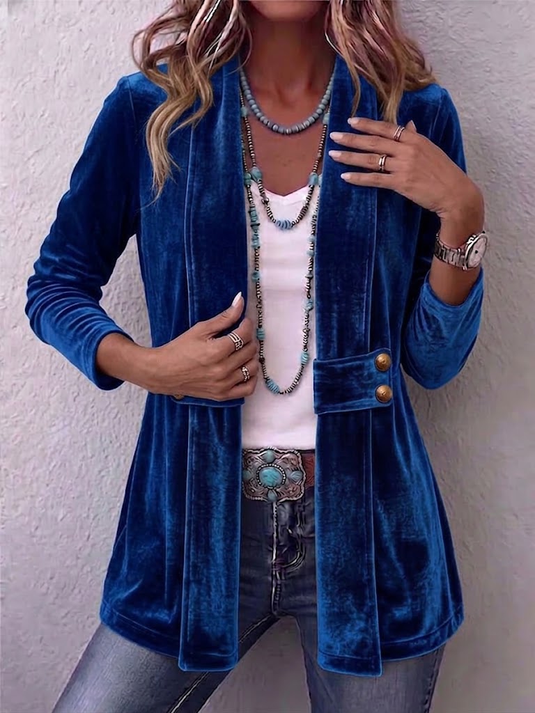 Holliwell | Vintage Lapel Button-Accent Long Sleeve Open Front Jacket