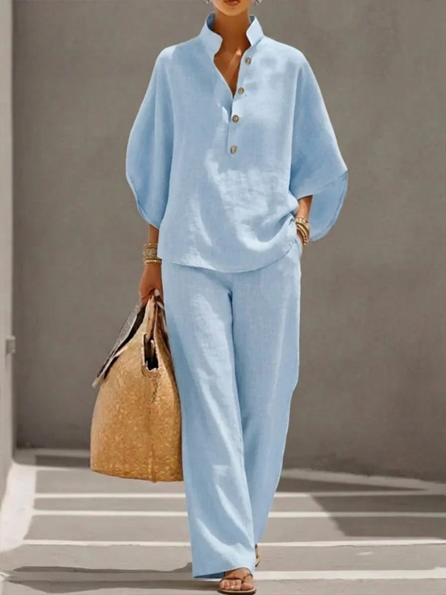 Sophie | Linen-Look Batwing Sleeve Wide-Leg Pants Set