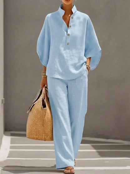Sophie | Linen-Look Batwing Sleeve Wide-Leg Pants Set