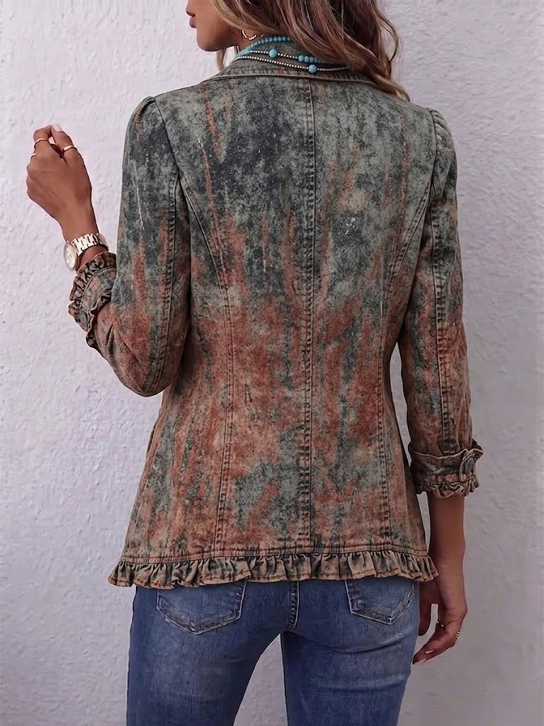 Bristow | Vintage Gradient Textured Print Ruffle Jacket