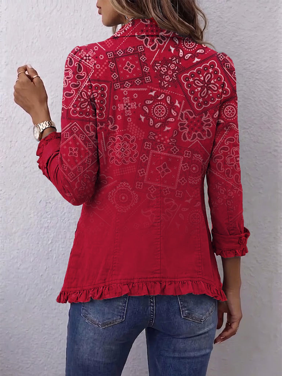 Criselle | Bohemian Paisley Ombré Print Ruffled Jacket