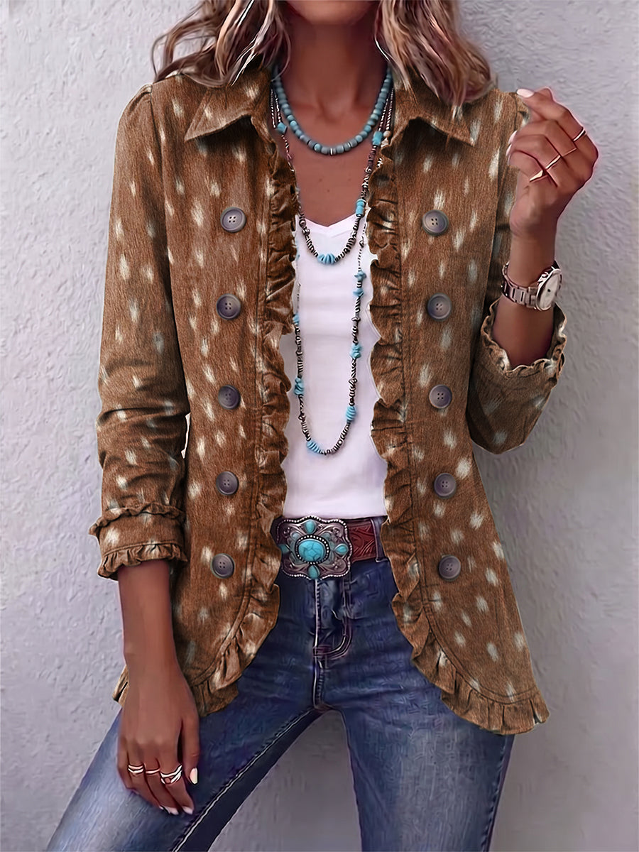 Nolinda | Bohemian Animal-Print Ruffled Jacket