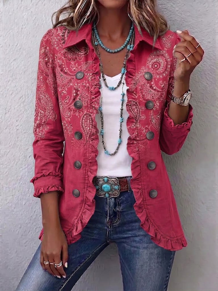 Anouk | Vintage Paisley Print Ruffled Jacket