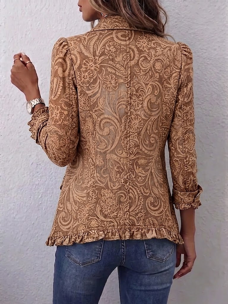 Vyclara | Vintage Bohemian Floral Print Ruffled Jacket