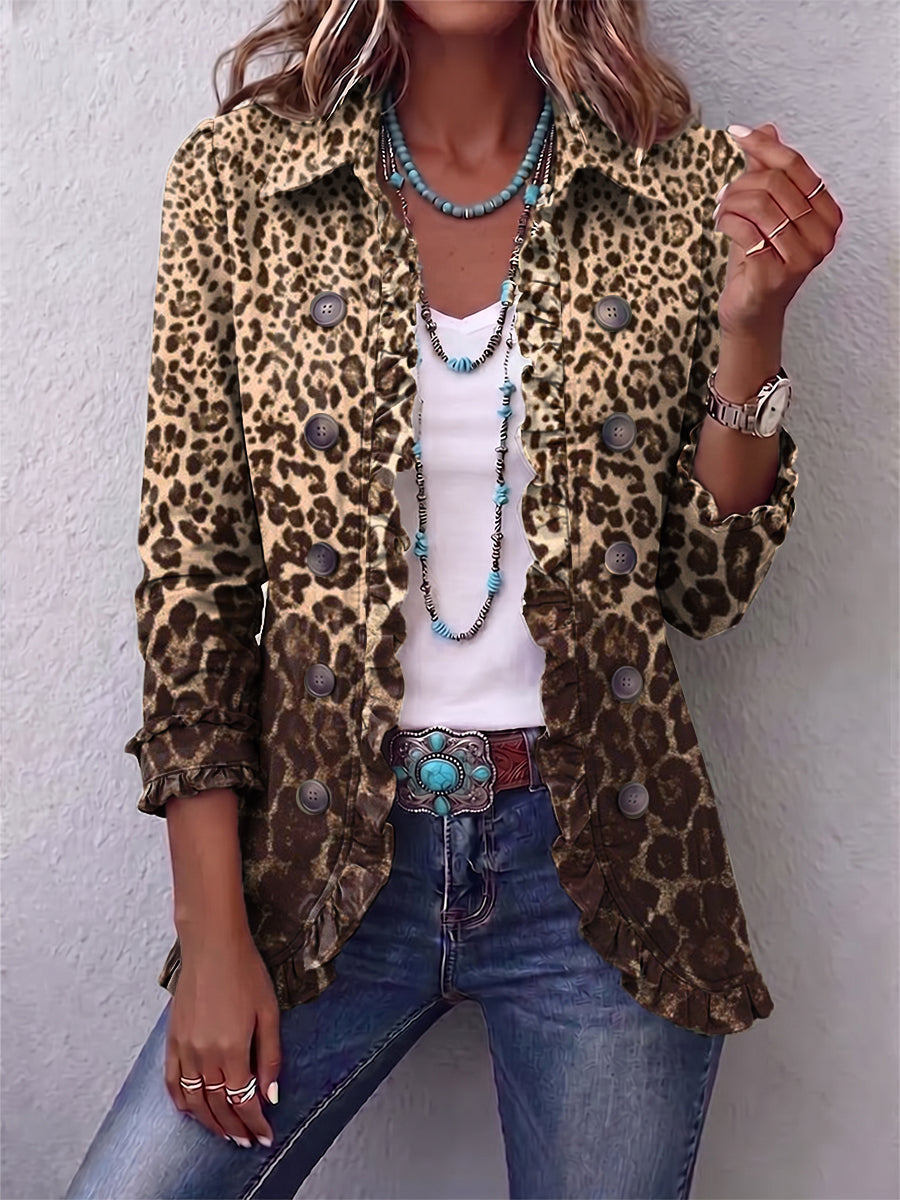 Navara | Leopard Print Ruffled Jacket