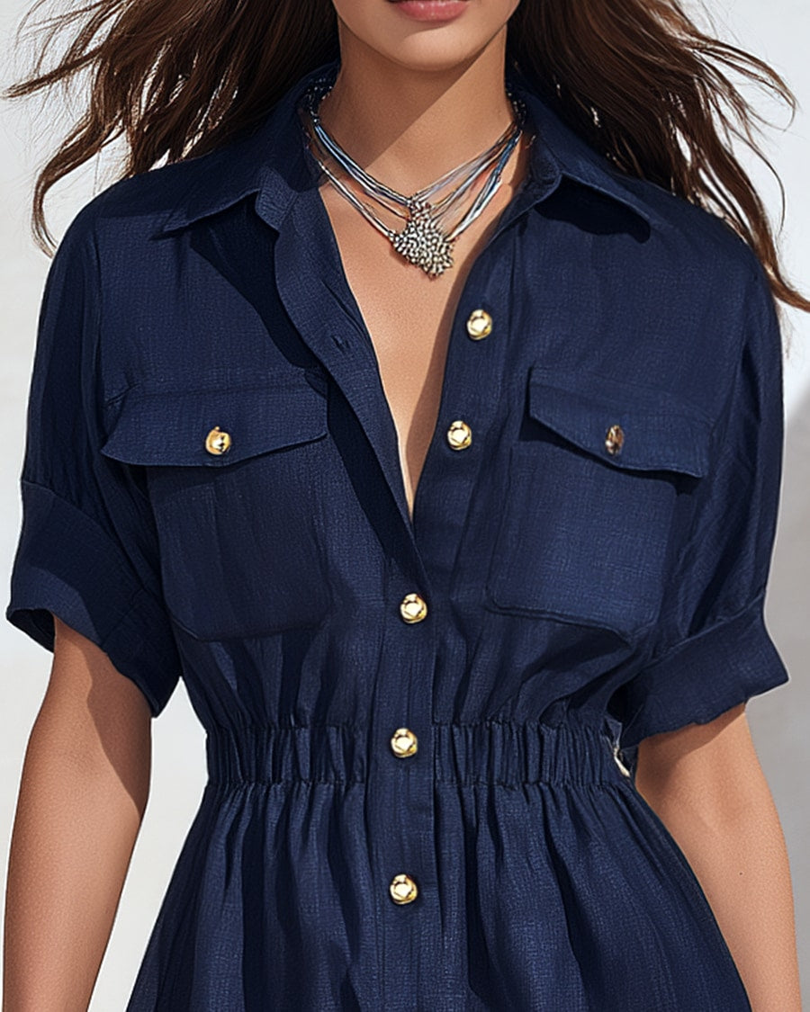 Ortensia | Collared Linen Flared Short Dress